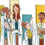 illustration of veterinarians measuring their height