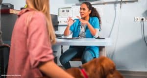 Veterinary professional bridging the communication gap with a pet owner.